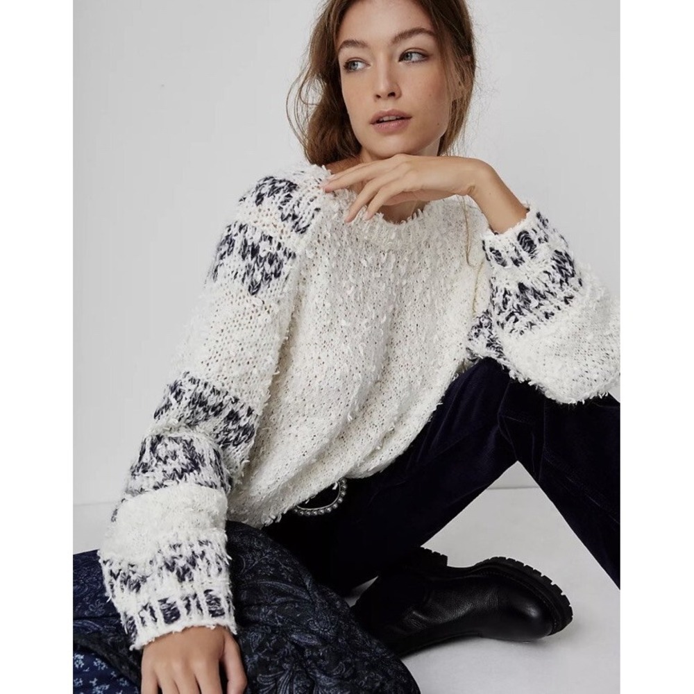 Pilcro Petra Feathered Sweater Anthropologie Medium Textured Knit Fair Isle Boho